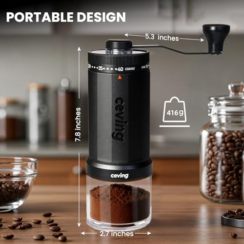 World's First 60g Large Capacity Manual Coffee Grinder, Portable Mill with 40 Settings, Stainless Steel Grinders for Espresso, Pour Over, Camping, Travel, Gift, etc.