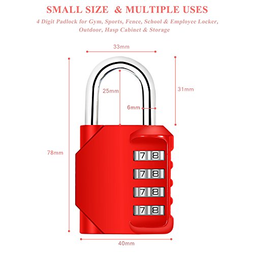 Combination Lock, Blingco 4 Digit Combination Padlock for Gym & Sports Locker, School, Employee, Fence, Case, Toolbox, Hasp Cabinet & Storage - 2 Pack & Red