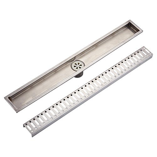 Fyeer Linear Shower Drain Floor Drain Bars Drain Strainers with Removable Grate, 32-Inch, Brushed 304 Stainless Steel