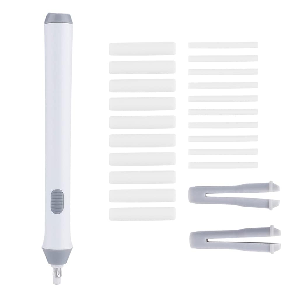 Electric Eraser Battery Operated Automatic Pencil Shape Eraser Kit with 22 Eraser Refills for Drawing, Painting(White)