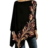 OSCORP Women’s Asymmetrical Hem Long Sleeve Tunic Top – Boho Floral Print Casual Fashion Blouse for 2026 Outfit