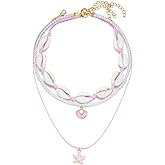 Shell Beach Choker Necklace Set for Women Boho Layered Beaded Adjustable Starfish Conch Shell Nacklace Imitaion Pearl Rice Beads Necklace Summer Ocean Vacation Jewelry