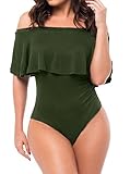 Women's Short Sleeve Romper One-Piece Bandage Ruffle Tops Bodysuits Leotard XL