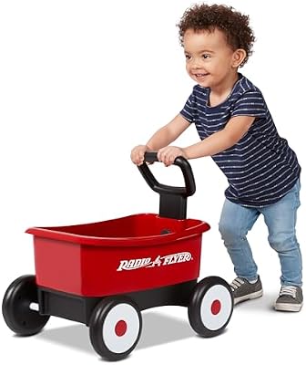 Push & Pull Walker Wagon, Carrello giocattolo bambini, Carretto primi passi spingi e tira 2 in 1 rosso per bambini da 1 a 4 anni