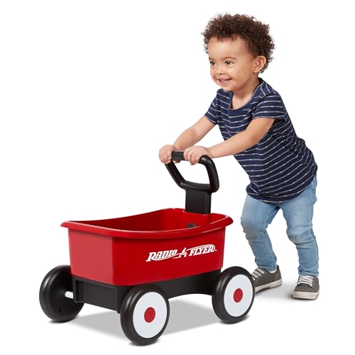 vagón para Caminar para Empujar y Estirar, vagón de Juguete para Caminar Rojo 2 en 1 para niños pequeños. para niños de 1 a 4 años