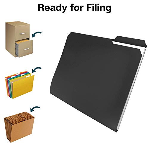 Dunwell Plastic Black File Folders (6 Pack), Sturdy 1/3 Tab Black