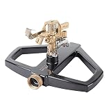M PLUS Heavy Duty Brass Impact Lawn Sprinkler with Metal Sled, Adjustable Angle and Distance, Watering Up to 41' Diameter Circle