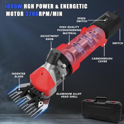 1000W Sheep Clipper, Electric Shearing Machine with 6 Adjustable Speed, Electric Hair Clipper with Carrying Case, Electric Shearing Machine for Sheep Sheep Alpacas Goats