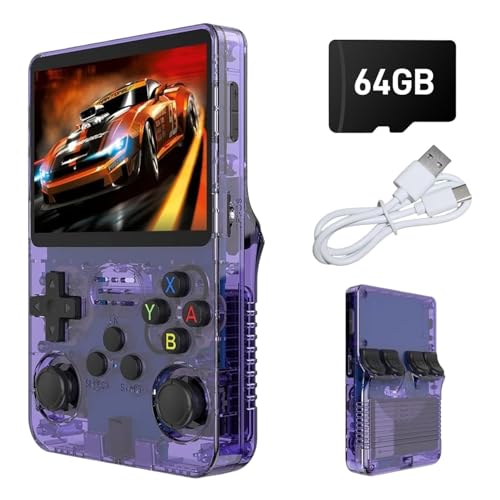 Retro Handheld Gaming Console R36S​​ - Portable Game Console with ​​Dual 3D Joysticks​​, ​​3.5" HD Screen​​ & ​​3500mAh Battery​​, Supports ​​Multiplatform Games​ for Adults/Travel (Purple)