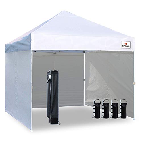 Keymaya 10'x10' Ez Pop Up Canopy Tent Commercial Instant Shelter with 4 Removable sidewalls Bonus Weight Bag 4-pc Pack, 10x10, 1# White