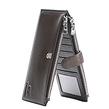 PEIUJIN RFID Blocking Men's Genuine Soft Cow Leather Long Purse Mens Wallet Money Clip (Brown)