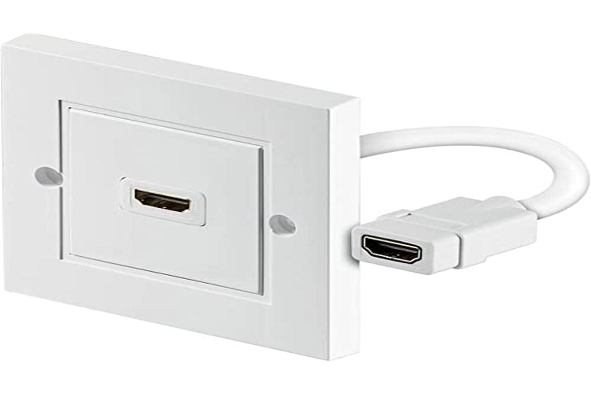PremiumCord HDMI Wall Socket, HDMI Socket - HDMI Female, Length of Cable 17 cm, Gold-Plated Connectors, White