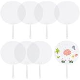 SOFPLATE 10Pcs 6.7in Plastic Round Hand Fan Blank Hand Fans Bulk Summer Round PVC Clear Handheld Sport Party Printable Painting Sticker Decor for Dancing Performance Wedding DIY Craft