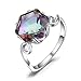 JewelryPalace Fancy Cut 5.7ct Multicolor Genuine Rainbow Quartz Cocktail Rings for Her, 14K White Gold Plated 925 Sterling Silver Ring for Women, Natural Gemstone Jewelry Rings 9