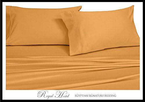 Solid Gold Queen Size Sheets, 4PC Bed Sheet Set, 100% Cotton, 300 Thread Count, Deep Pocket, by Royal Hotel