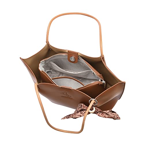 Marengo Vintage Genuine Leather Tote Bag Handbag Shopper Purse Shoulder Bag for Women Office Laptop Bag Brown