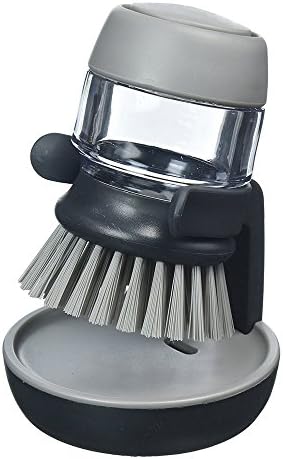 Gulee Soap Dispensing Palm Brush, Kitchen Cleaning Brush Scrubber for Pot/Dish/Pan/Sink, Good Grips, With Storage Stand (Grey)