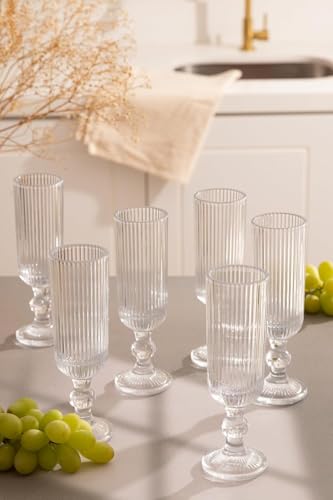 Taça de Champanhe Canelada 140 ml – Conjunto com 6 Peças | Design Cilíndrico Clássico e Sofisticado | Premium Collection