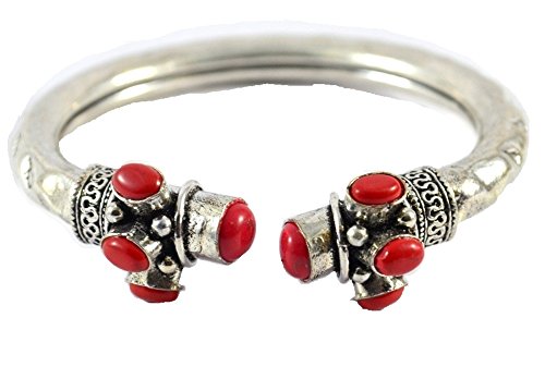 German Silver Tribal Kada with Stone (Size 2.8)