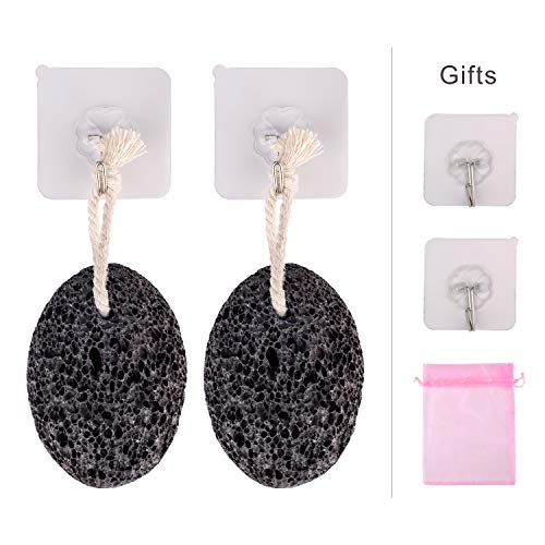 Natural Pumice Stone for Feet(Pack of 2), Chialstar Lava Pedicure Tools Hard Skin Callus Remover for Feet and Hands - Natural Foot File Exfoliation to Remove Dead Skin - Includes Bag and Suction Hook
