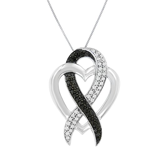 Sterling Silver Black Diamond Ribbon Heart Pendant Necklace (1/2 cttw, H-I Color, I1-I2 Clarity)