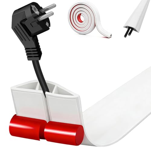 Floor Cord Cover 5m/16.4ft, Self-Adhesive Wire Cover Raceway PVC Cable Concealer with Prevent Tripping, Flexible On-Wall Cable Hider, White Cable Protector Channels Wire Management for TV Home Office