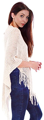 AshopZ Womens Soft Knit Shawl Wrap Tassel Edge Sweater with Sequins,Beige
