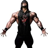 Higym Mens Bodybuilding Stringer Hoodie Workout Fitness Gym Tank Top Black,X-Large