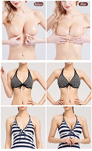 VFanxi Adhesive Bra Strapless Sticky Invisible Push Up Silicone Bra for Backless Dress, 1x Thick, A Pink
