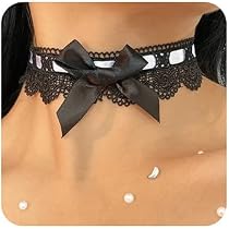 Amazon.com: Jumwrit Black Lace Big Bow Choker Necklaces Sexy ...