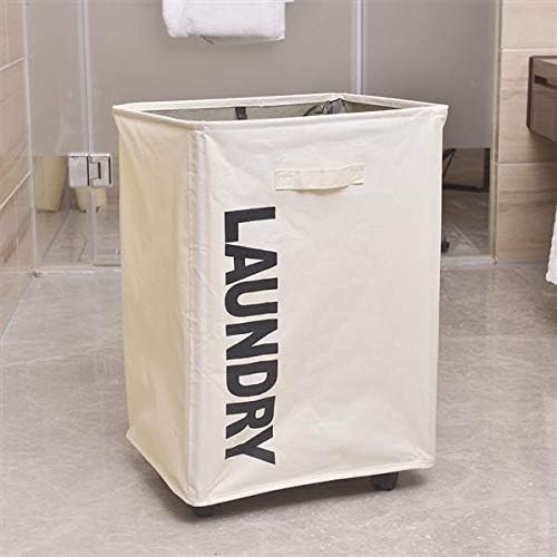 Laundry Basket, Portable Single Lattice Mesh Bundle Mouth Laundry Basket with Wheel White (White)