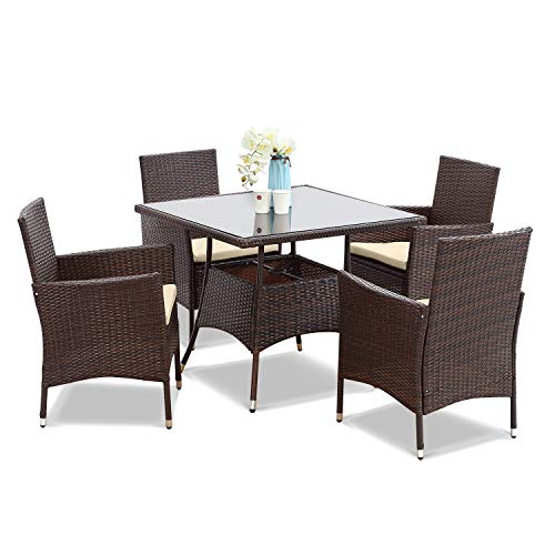 Wisteria Lane Outdoor Furniture 5Piece Wicker Patio Dining Table and Chair Set,Square Tempered