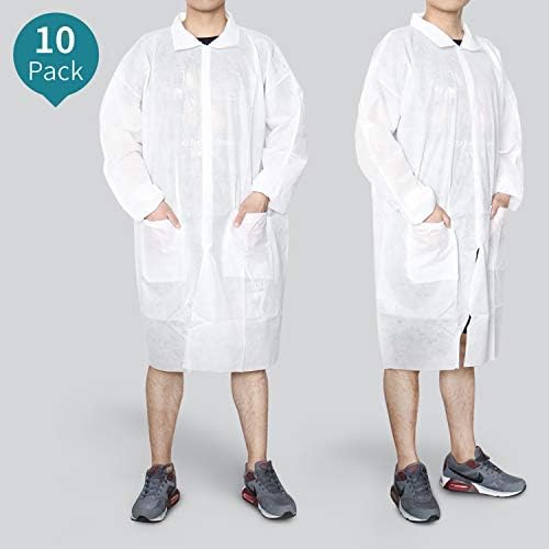 Reliancer 10 Pack Disposable Lab Coats Professional SMS Kneelength