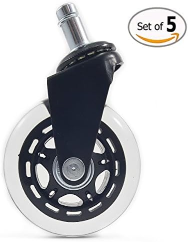 Premium Universal 3 Inch Caster Wheel Replacements, Set of 5 Black Soft Rollerblade Style, Scratch Free for Hardwood &amp; Carpet Floors, Heavy Duty Rubber, Universal Ring Stem (7/16” x 7/8”)