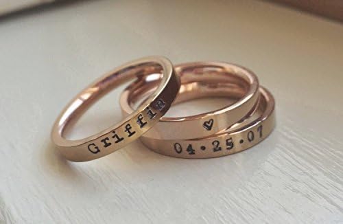 Rose Gold Stacking Rings Personalized Name Ring Band Stacker Custom Mom Jewelry Gift for Her