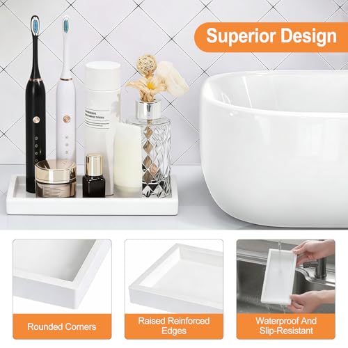 2 Pieces Silicone Bathroom Tray, Rectangular Silicone Decorative Tray, Bathroom Sink Trays, Bathroom Vanity Tray for Soap, Jewelry, Cosmetics, Towels, White 22 X 10.3 X 2 Cm