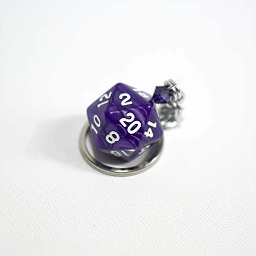 Twenty Sided Dice Keychain Purple and White Handmade