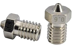 POLISI3D 2pcs Upgrade 3D Printer Plated Wear Resistant M6 Thread Brass Nozzle 0.6mm for 1.75mm V6 Hotend Titan Aero Extruder Prusa I3 MK3 MK3S Anycubic I3 Mega 3D Printer (2x0.6mm)