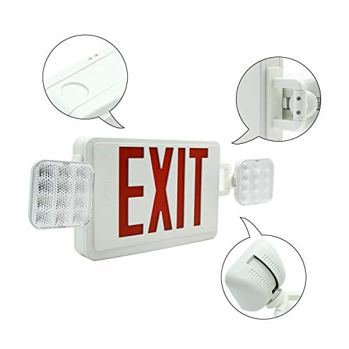 HYD-PARTS 6 Packs Emergency EXIT Sign LED Light Fixture Two Heads Fire Safety Lights Plus Back Up Battery Pack, Commercial, Fire Resistant, US Standard Red Letter - UL Listed (Red) - Thumbnail 2