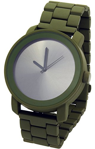 Men's Dark Green Painted Heavy Metal Over Sized Blank Gray Face Hip Hop Wrist Watch