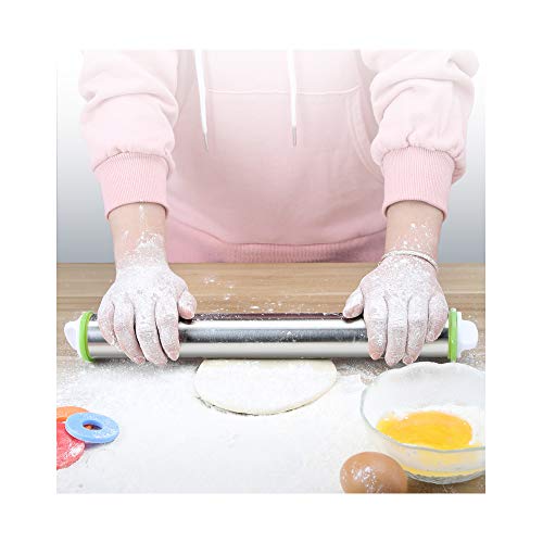 Rolling Pin, Adjustable Stainless Steel Heavy Duty 17Inch Dough Roller Pins with 4 Removable Rings for Baking Cookie Fondant Dough Pastry Pizza Pie