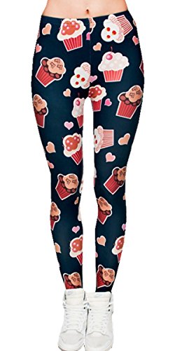 Ndoobiy Women's Printed Leggings Full-Length Plus Size Yoga Workout Leggings Pants Soft Capri L1(Cupcake PS)