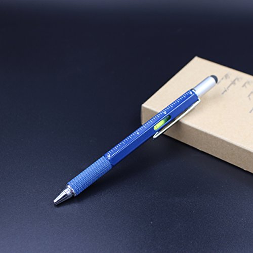6 in 1 Multitool Pen with Gift Box - Includes 1 Ballpoint Pen, Universal Stylus Pen, Ruler,Flat and Phillips Screwdriver Bit, Level Gauge - The Perfect Multi-Function Gadget (Blue)
