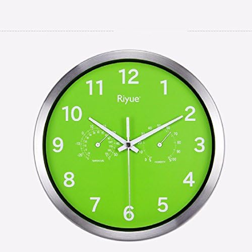 LQXZM- Temperature hygrometer metal living room wall clock, multi-function electronic clock, round quiet clock, home quartz clock,D