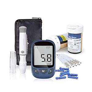 Blood Glucose Monitors Tester Diabetes Test Kit Blood Sugar Testing Kit with 50 Codefree Test Strips, 50 Lancets, Lancing Device, Case Included for UK Diabetics – in mmol/L by Exactive Vital
