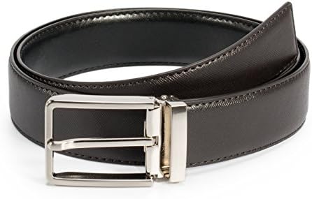 POYOLEE Men's Leather Dress Belt Reversible and Adjustable Cut to Fit 1 3/8" Wide, Up to 36", Dark Brown/Black