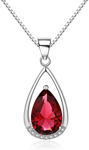 Jazlyn White Gold Plated 925 Sterling Silver Red Crystal Tear Drop Sparkling Cubic Zirconia Pendant Centered Necklace for Women Girlfriend