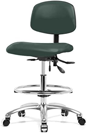 Top Medical Multi-task Chair with Chrome Base, Footring and Seat Tilt 22" - 29" - Yew Green Vinyl - Chrome Casters