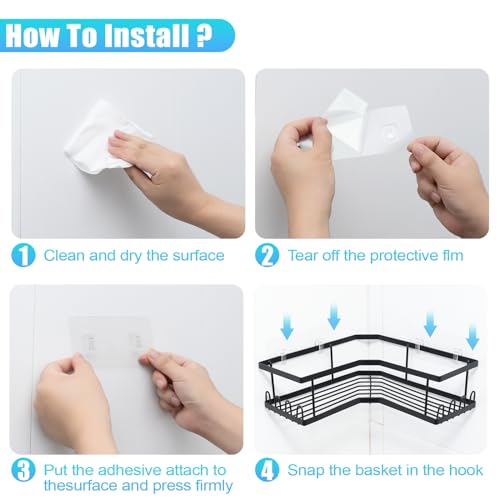 EastShark 5 Pack Corner Shower Caddy Stainless Steel Shower Organizer Shelf with Soap Holder, Bottle Holder & Hook Wall-Mounted Shower Shelves for Inside Shower Kitchen,