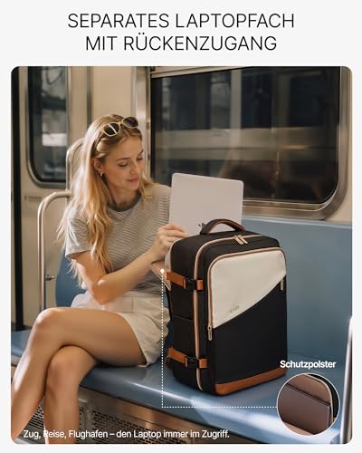 COOLIFE Ryanair Travel Backpack for Wizz Air, Eurowings Water Resistant Weekend Travel Backpack (40x30x20, 24L), Black + Beige + Brown, easyjet 45 x 36 x 20 cm Hand Luggage Backpack